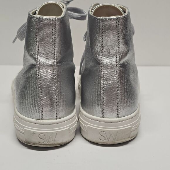 Stuart Weitzman Ollie High-top Silver sneaker boots Women's 8 - Picture 3 of 8